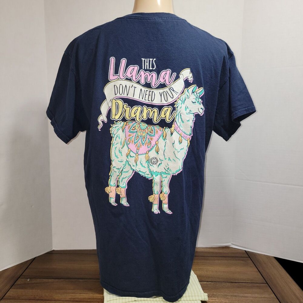 Girlie Girl Originals Graphic SS Tee Navy "Llama Don't Need Drama" - Size Medium